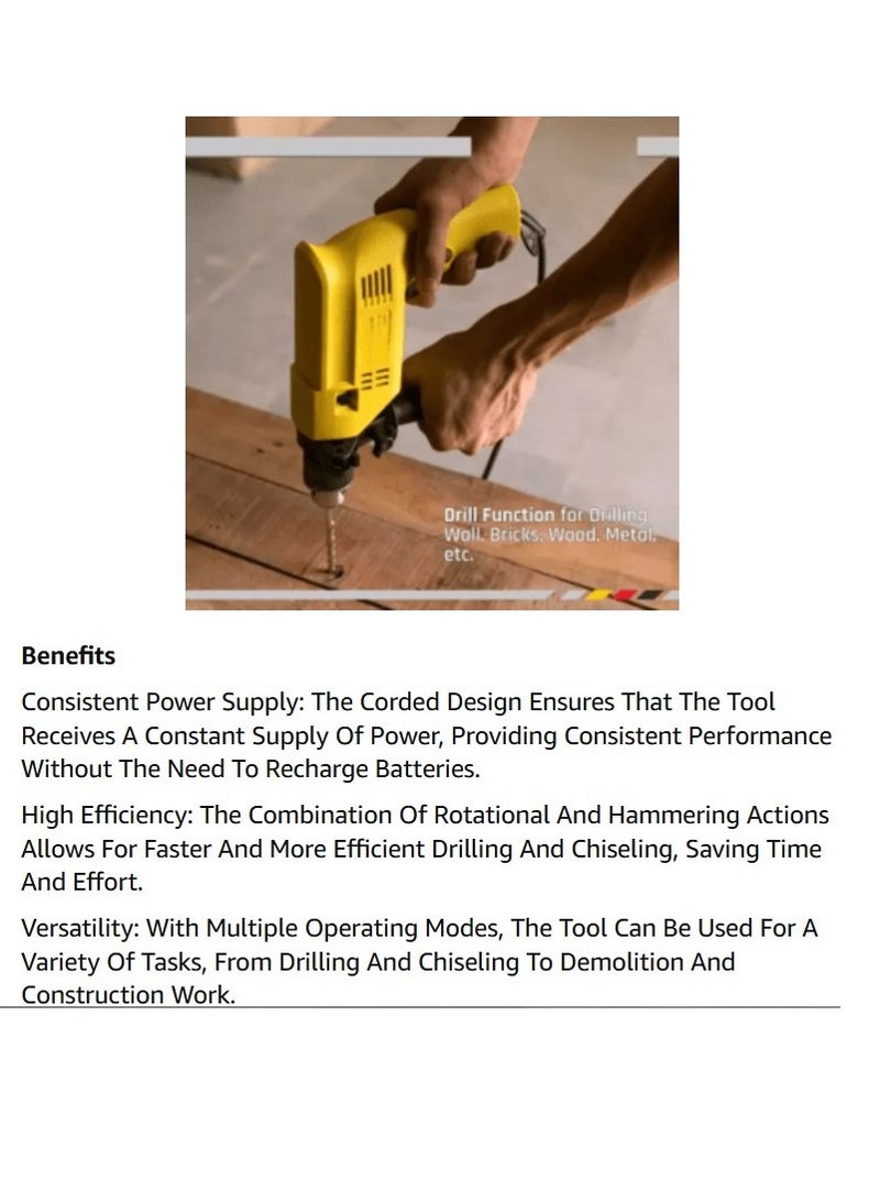 ABBASALI 13mm Corded Electric Hammer Percussion Drill for Metal Concrete & Wood Drilling - Image 5