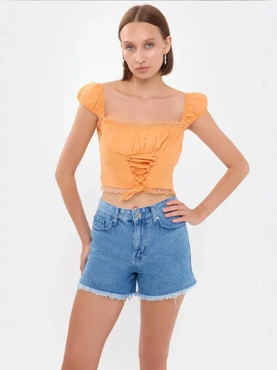 HICCUP Square Neck Lace Up Corset Top