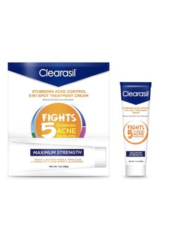 Clearasil Stubborn Acne Control 5in1 Spot Treatment Cream, Maximum Strenght with 10% Benzoyl Peroxide, Acne Medication, 1 oz