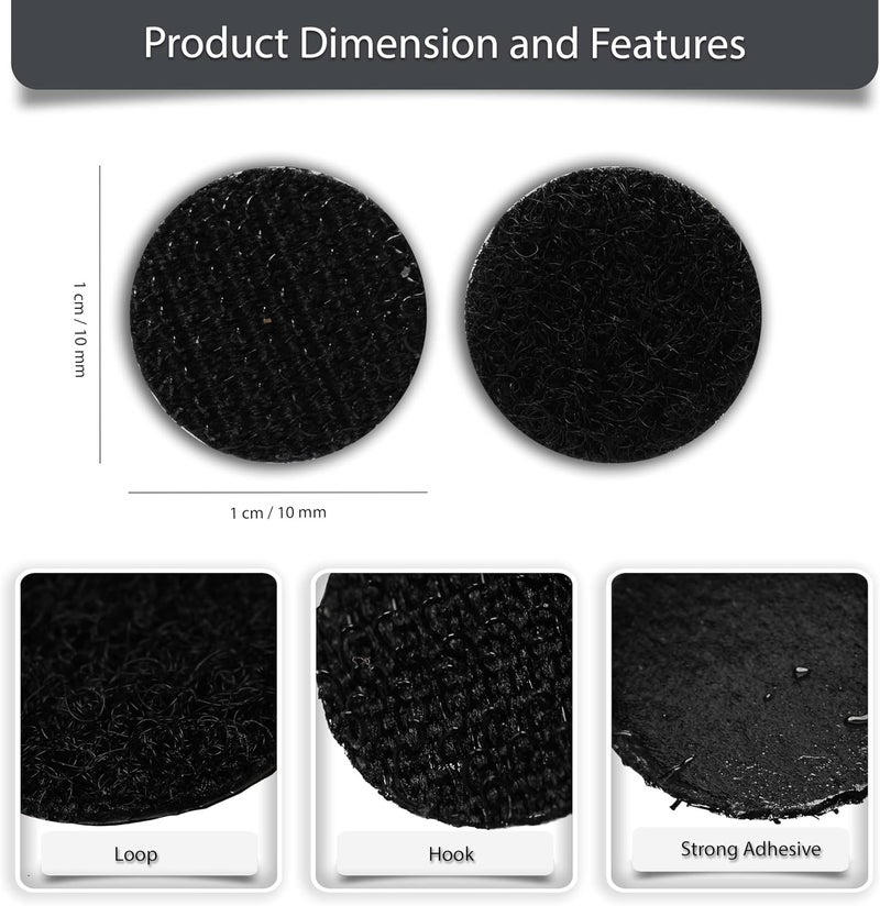 FIS Hook & Loop Tape Dots 10mm Round, Black, Pack of 100 – Self Adhesive Fastener Coins for Crafts, Home, School & Office - Image 5