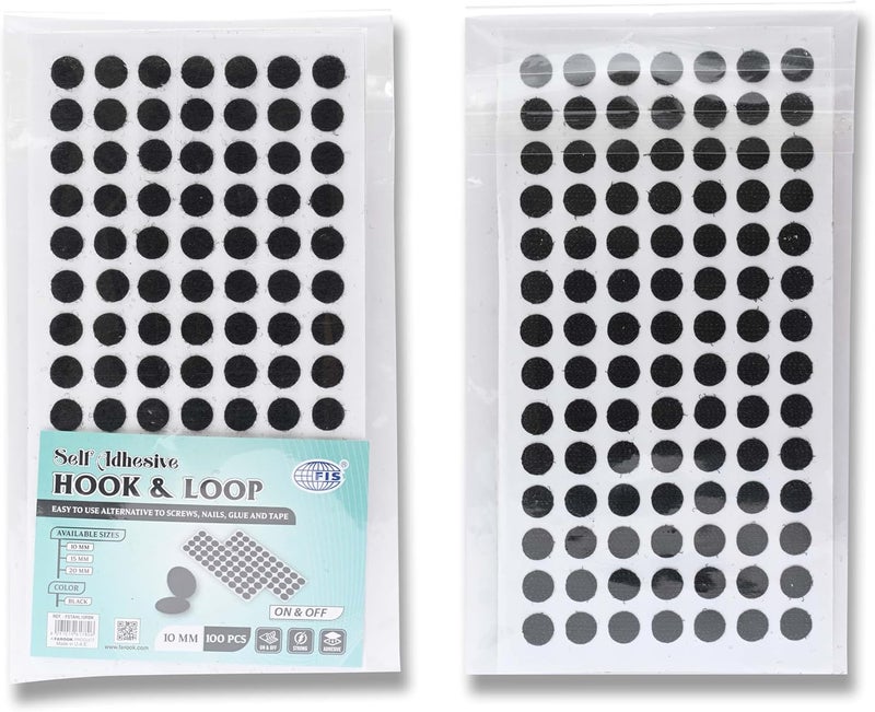 FIS Hook & Loop Tape Dots 10mm Round, Black, Pack of 100 – Self Adhesive Fastener Coins for Crafts, Home, School & Office - Image 4