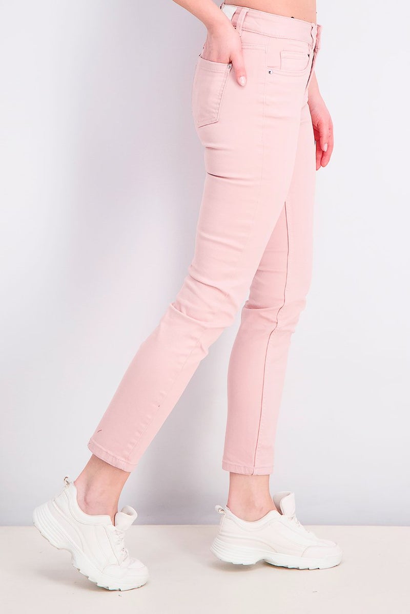 Tchibo Women Slim Fit Plain Skinny Pants, Rose - Image 3