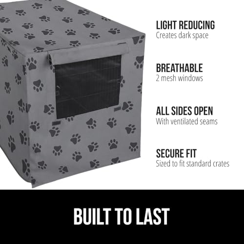 GORILLA GRIP Dog Crate Covers compatible with Amazon Basics Dog Crates All Sides Open Privacy Cover Fits 36 Wire Kennel Breathable Mesh Windows Light Reducing Puppy Training Cage Topper Gray Paw - Image 3
