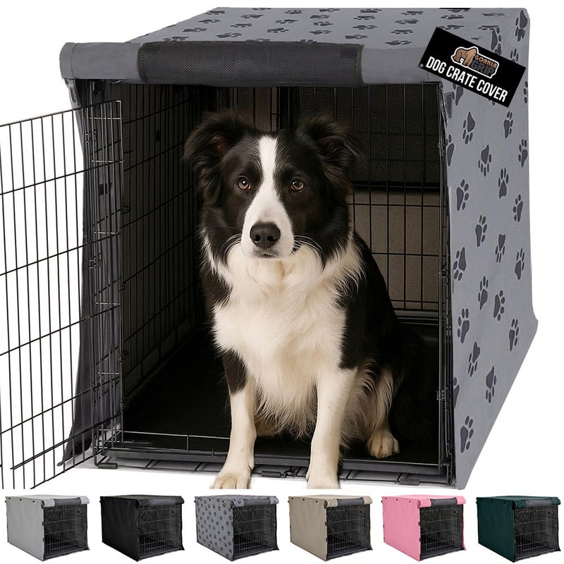 GORILLA GRIP Dog Crate Covers compatible with Amazon Basics Dog Crates All Sides Open Privacy Cover Fits 36 Wire Kennel Breathable Mesh Windows Light Reducing Puppy Training Cage Topper Gray Paw - Image 2
