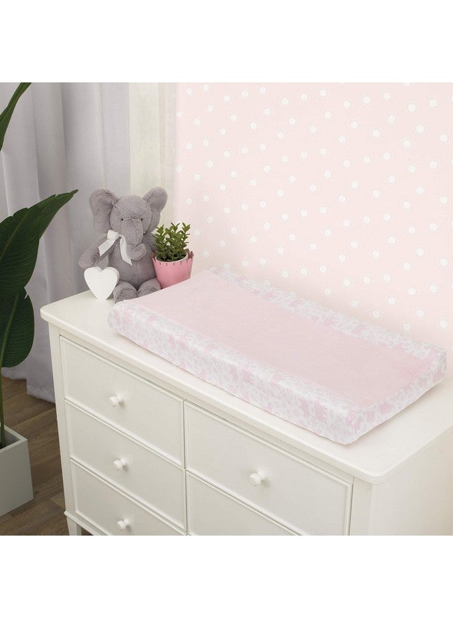 carter's غطاء وسادة تغيير سوبر ناعم مزين بفيلة زهرية من كارترز باللون الوردي والأبيض - Image 2