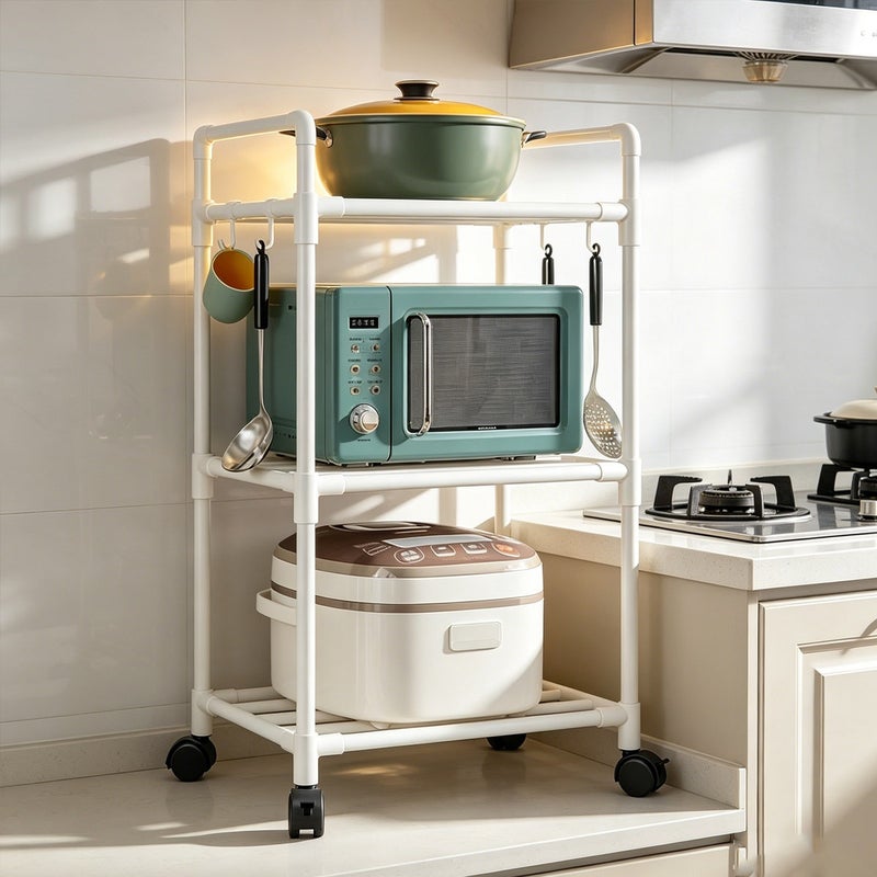 Multi-tier Kitchen Storage Rack – Microwave and Oven Rack with Hooks, Suitable for Various Kitchen Supplies and Spice Racks, Mobile Storage Organizer with Wheels, Standing Shelf - Image 5