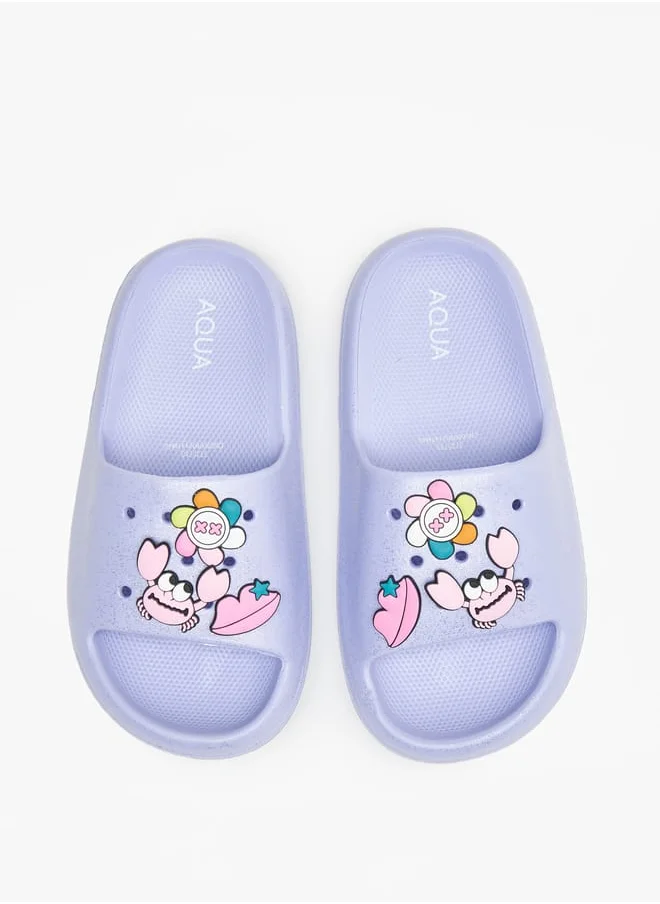 Aqua Girls Applique Detail Slides