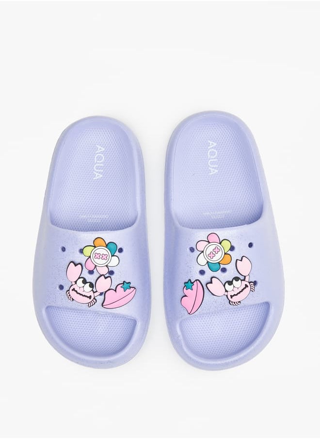 Aqua Girls Applique Detail Slides  - Image 1