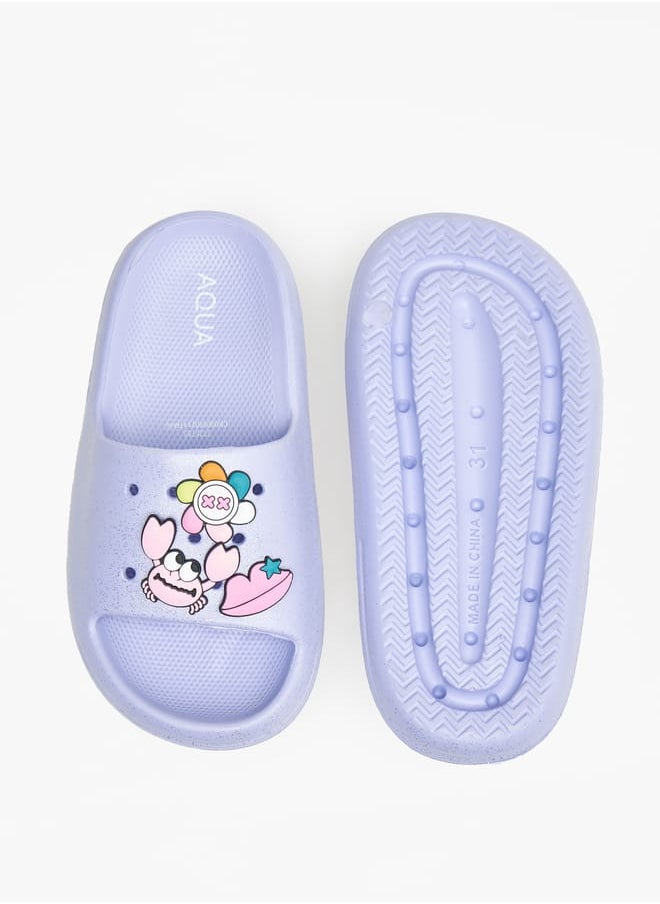 Aqua Girls Applique Detail Slides  - Image 5