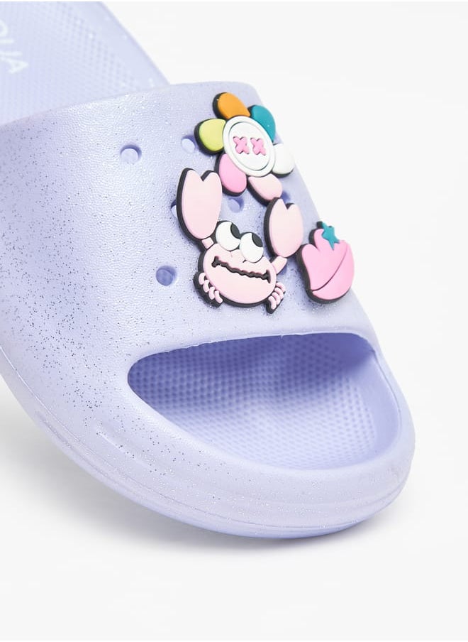 Aqua Girls Applique Detail Slides  - Image 4