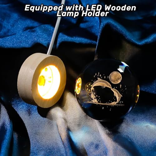 CPENSUS 3D Galaxy Crystal Ball Night Lamp,Solar System, USB Table Colorful LED Wooden Crystal Ball for Home Decoration Birthday Gift for Teens Boys and Girls (Dolphin with Moon) - Image 2
