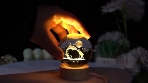 CPENSUS 3D Galaxy Crystal Ball Night Lamp,Solar System, USB Table Colorful LED Wooden Crystal Ball for Home Decoration Birthday Gift for Teens Boys and Girls (Dolphin with Moon) - Image 4