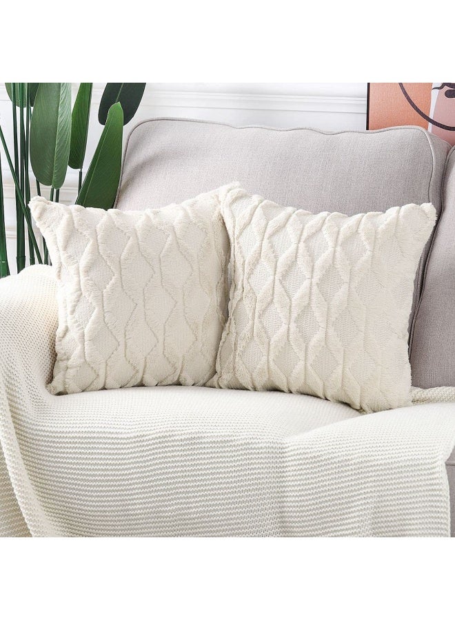 MADIZZ Set of 2 Soft Plush Short Wool Velvet Decorative Throw Pillow Covers 20x20 inch Beige Square Luxury Style Cushion Cases Pillow Shell for Sofa Bedroom - Image 2