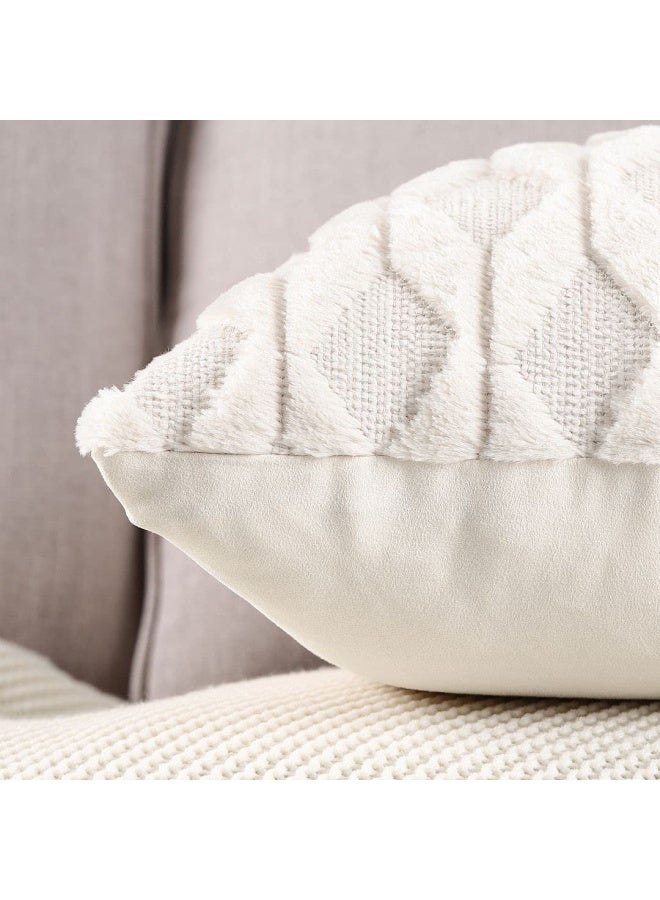 MADIZZ Set of 2 Soft Plush Short Wool Velvet Decorative Throw Pillow Covers 20x20 inch Beige Square Luxury Style Cushion Cases Pillow Shell for Sofa Bedroom - Image 4