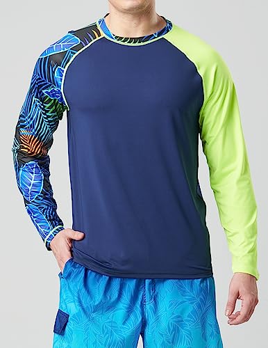 Liberty Pro 2-Pack Men's UV Long Sleeve Swim Shirts Loose Fit Rash Guards (Contrast Sleeves Navy/Black, Large) - Image 3