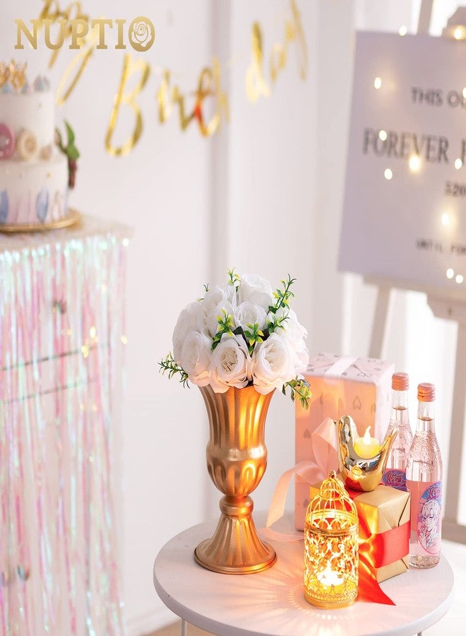 Nuptio Gold Vases for Centerpieces Wedding - 2 Pcs 9in Height Metal Urn Planter Elegant Wedding Centerpieces for Tables - Trumpet Vase for Weddings Party Decoration Centerpiece Table Decorations - Image 2