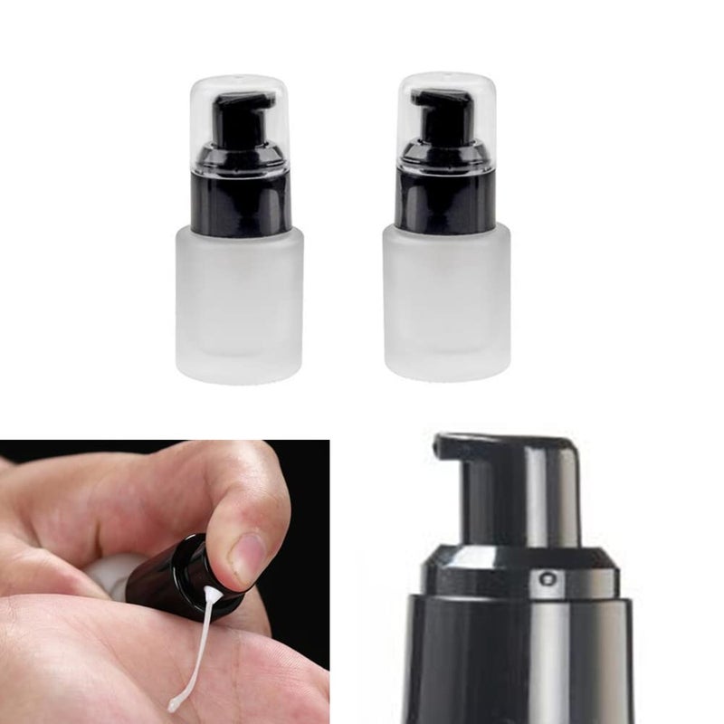 Honkenda 30ml 1OZ Frosted Glass Pump Bottles With Press Pump, Travel Size Refillable Empty Liquid Foundation Container Dispenser Storage Bottles for Cosmetic Lotion Essence Emulsion Sample (2 Pack) - Image 4