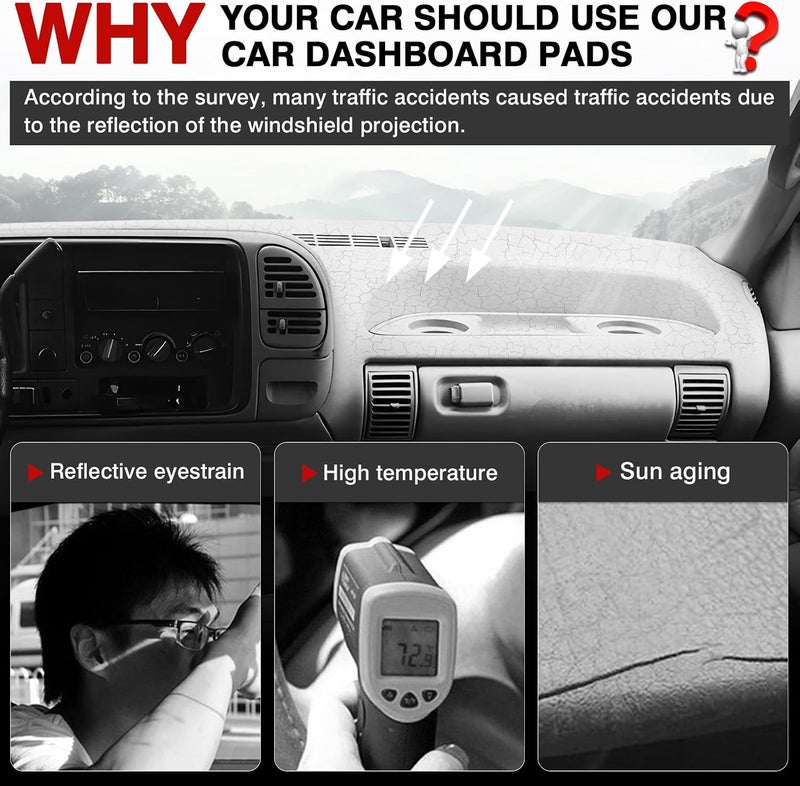 Autorder Dashboard Cover Mat for 1995 1996 Chevy Chevrolet Silverado C/K 1500 2500 3500&Tahoe&Suburban/GMC Sierra&Yukon Pickup Truck Accessories Dash Cover Upgrade Velvet Dash Mat - Image 2