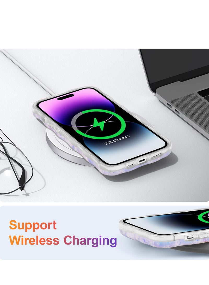 Case for iPhone 12 Pro, Colorful Retro Oil Painting Flower Laser Glossy Pattern Cute Curly Waves Border Exquisite Floral Phone Cover Stylish Durable TPU Protective Case for Girls Women-Blue - Image 5