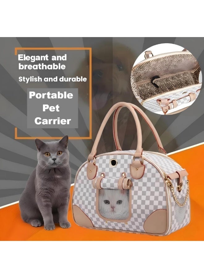 حقيبة نقل حيوانات أليفة أنيقة، حقيبة نقل قطط على متن الطائرة، حقيبة نقل كلاب، حقيبة نقل حيوانات أليفة قابلة للطي، حقيبة نقل قطط ناعمة الجوانب مع شبكة قابلة للتنفس، حقيبة كتف أنيقة من جلد البولي يوريثان للقطط (بيضاء) - Image 3