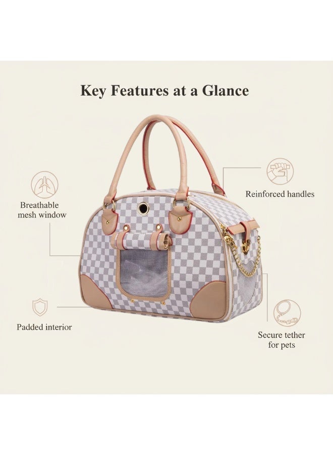 حقيبة نقل حيوانات أليفة أنيقة، حقيبة نقل قطط على متن الطائرة، حقيبة نقل كلاب، حقيبة نقل حيوانات أليفة قابلة للطي، حقيبة نقل قطط ناعمة الجوانب مع شبكة قابلة للتنفس، حقيبة كتف أنيقة من جلد البولي يوريثان للقطط (بيضاء) - Image 5