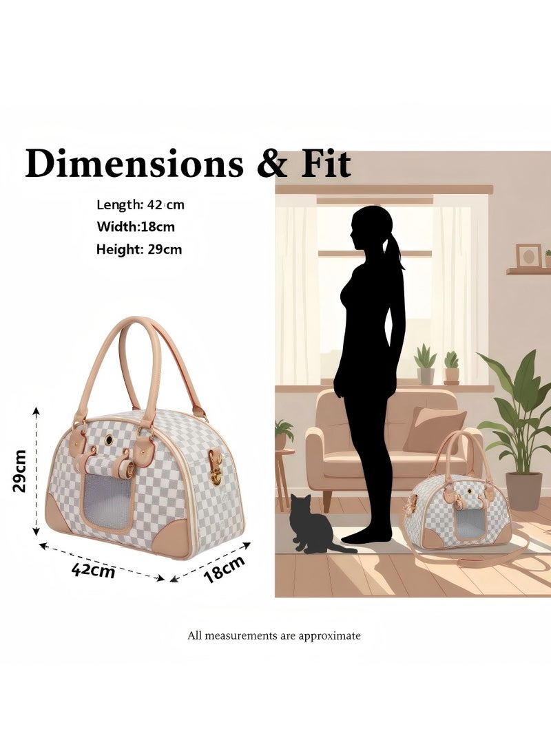 حقيبة نقل حيوانات أليفة أنيقة، حقيبة نقل قطط على متن الطائرة، حقيبة نقل كلاب، حقيبة نقل حيوانات أليفة قابلة للطي، حقيبة نقل قطط ناعمة الجوانب مع شبكة قابلة للتنفس، حقيبة كتف أنيقة من جلد البولي يوريثان للقطط (بيضاء) - Image 2