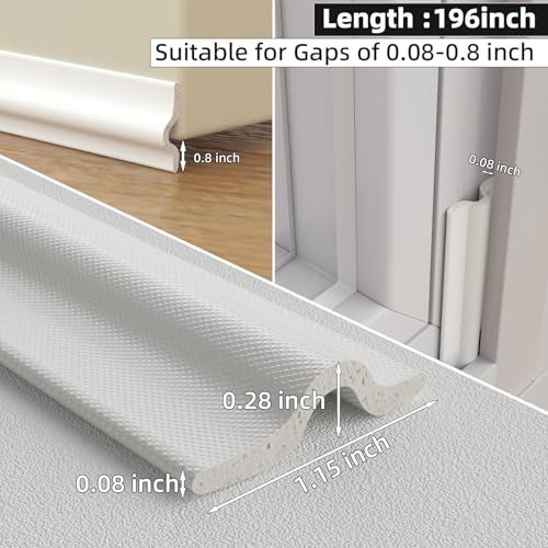 KAYLEINSTER 196 Inch Window Draft Stopper Foam Seal Strip,Self-Adhesive Door Weather Stripping for Door Frame Seal,Soundproofing Window Insulation for Winter,Door Gap Filler for Noise Blocker,White - Image 3
