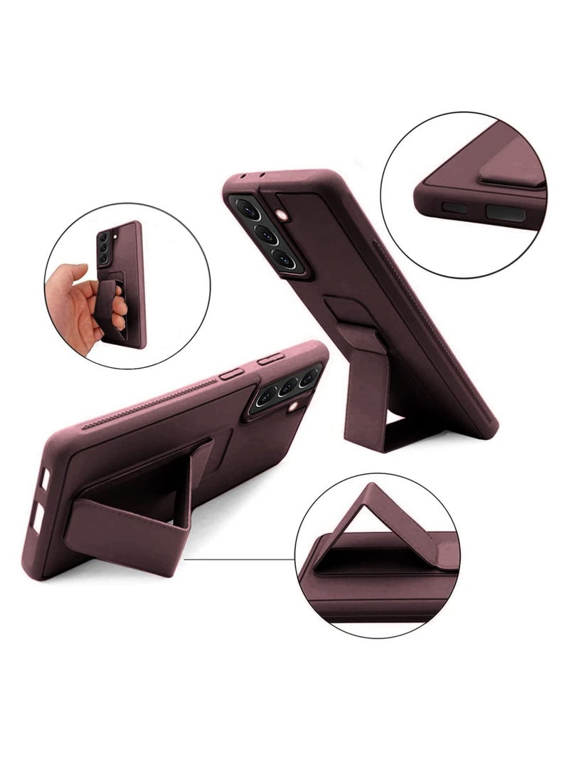 Generic - Magnetic Hand Grip Case with Stand Cover for Samsung Galaxy S22 Plus - Brown - Image 1