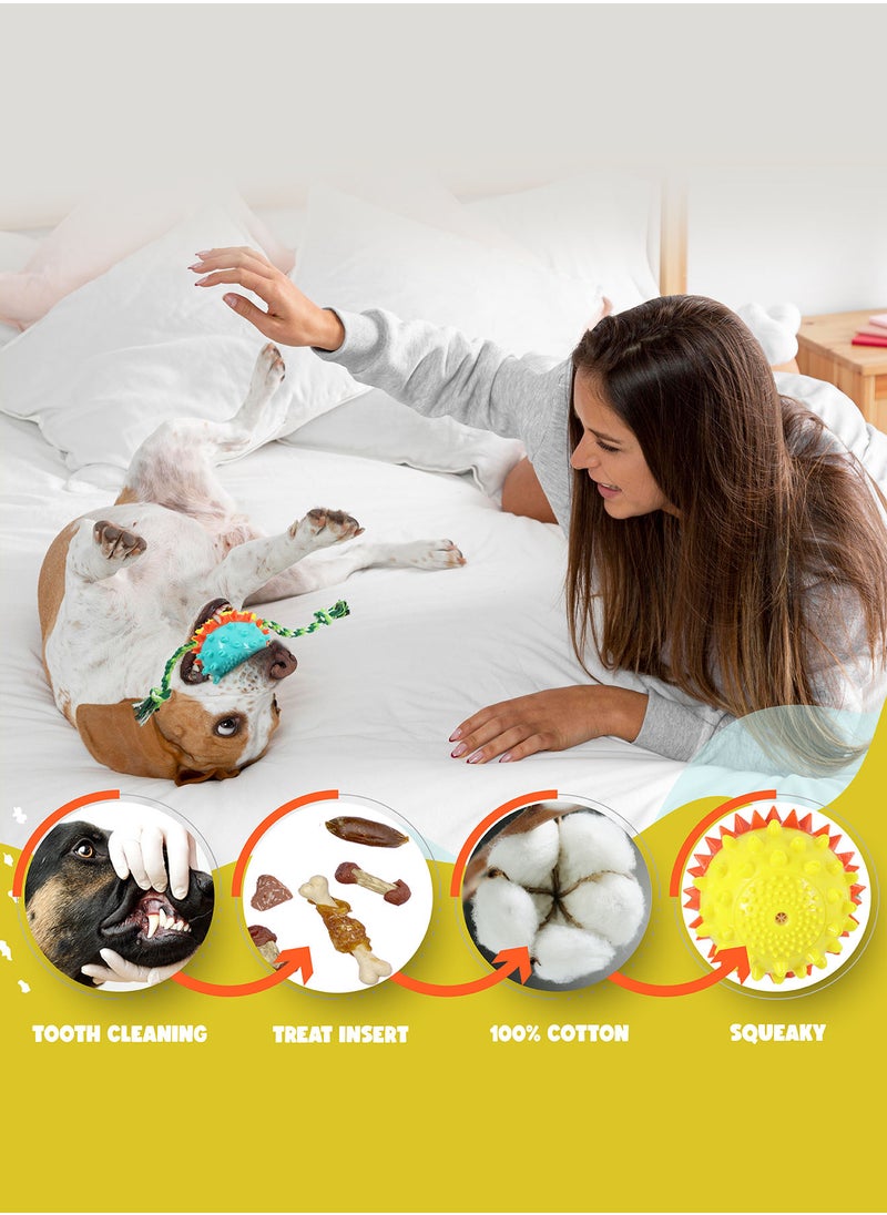 CHEWY BONE - Dog chew toy treat dispensing ball with rope squeaky ball for large and medium dogs - Image 1