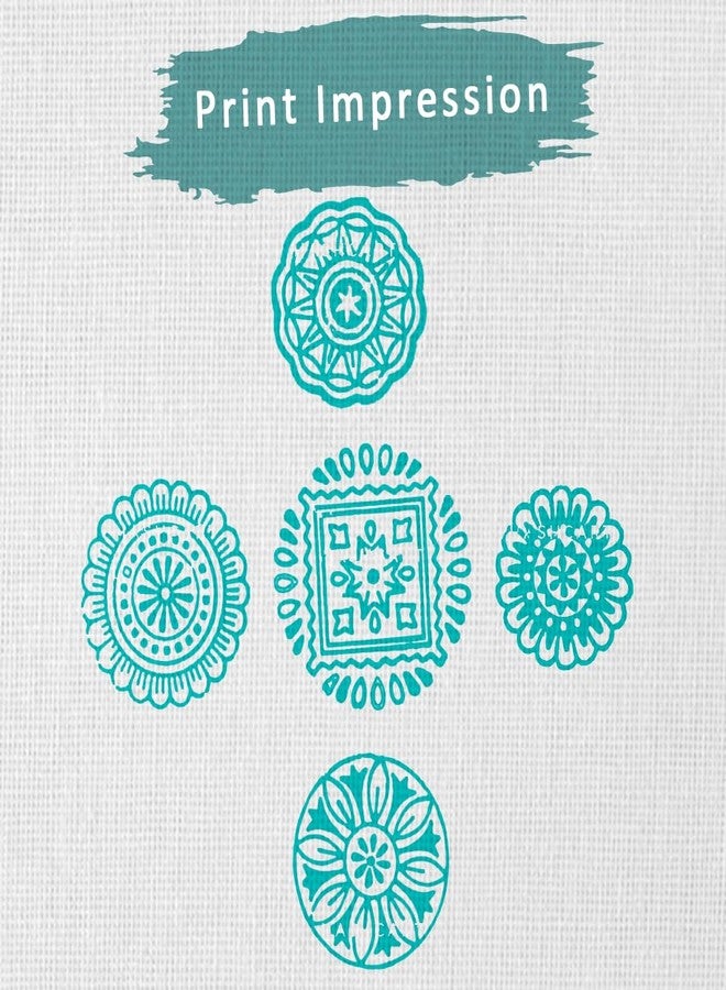 Hashcart | Set of 5 | Handcarved Wood Floral Design Round Printing Stamps for Scrapbooking Fabric Textile Paper Clay Pottery Saree Border - Image 2