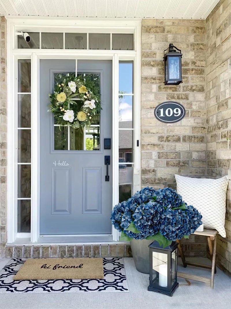 ZYTUYO 5 Pcs Dark Blue Silk Hydrangeas Artificial Flower Boho Dried Touch 20'' Faux Hydrangeas for Fall Indoor Home Decor Kitchen Living Room Outdoor Porch Wedding Flower Arrangement - Image 2