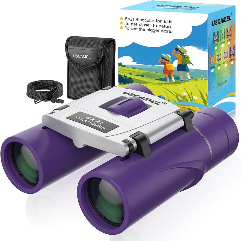 USCAMEL 8×21 Binoculars for Children and Adults, Compact, Waterproof, for Bird Watching and Hunting (Purple) - Image 1