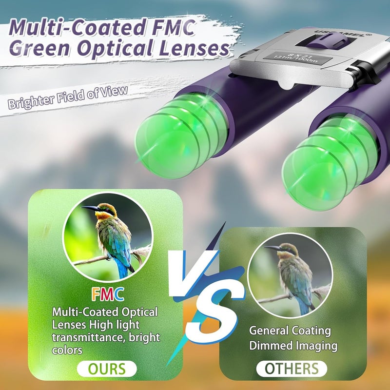 USCAMEL 8×21 Binoculars for Children and Adults, Compact, Waterproof, for Bird Watching and Hunting (Purple) - Image 2