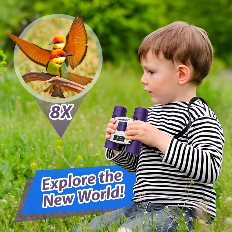 USCAMEL 8×21 Binoculars for Children and Adults, Compact, Waterproof, for Bird Watching and Hunting (Purple) - Image 4
