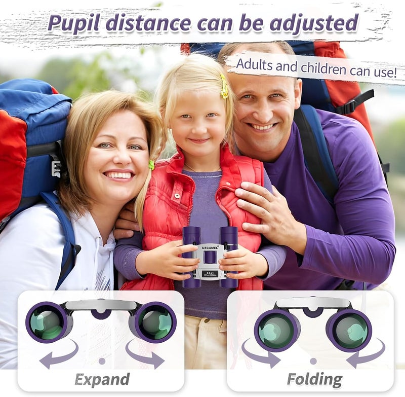 USCAMEL 8×21 Binoculars for Children and Adults, Compact, Waterproof, for Bird Watching and Hunting (Purple) - Image 5