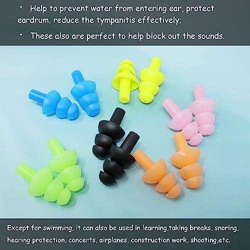 Honbay 6Pairs Reusable Silicone Swimming Earplugs Soft and Flexible Ear Plugs for Swimming, Learning, Hearing Protection, Concerts, Airplanes, Shooting, etc - Image 4