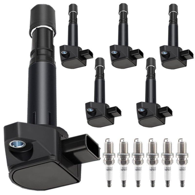 طقم ملف الإشعال Autowxjq مع شمعات الإشعال إيريديوم مجموعة من 6 UF242 C1221 30520P8EA01 متوافق مع هوندا أكورد أوديسي بايلوت أكورا CL RL TL MDX ريدجلاين فيو 30L 32L 35L V6