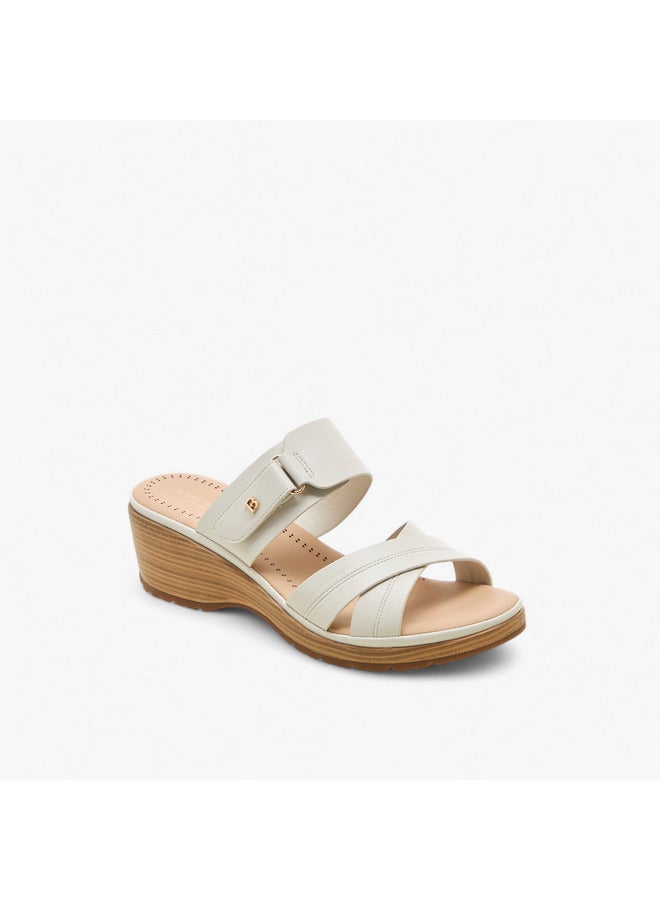Flora Bella By Shoexpress Women Textured Cross Strap Sandals with Wedge Heels  - Image 2