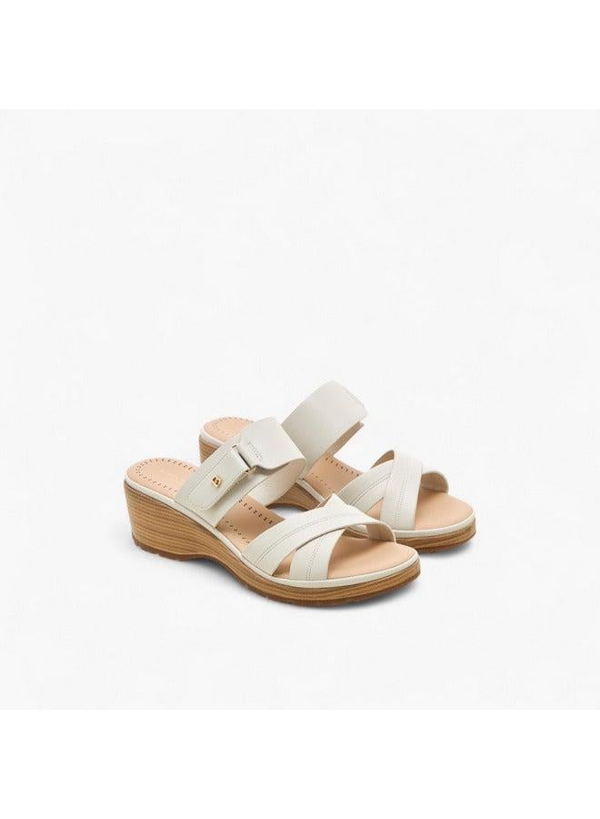 Flora Bella By Shoexpress Women Textured Cross Strap Sandals with Wedge Heels - Image 3