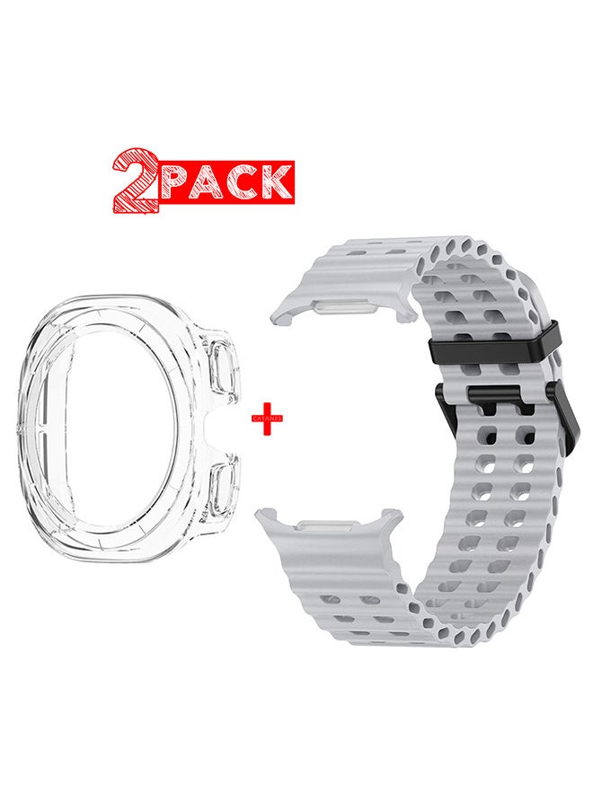 CATANES (for Samsung Galaxy Watch 7 Ultra 47mm) 2 Packs Silicone Band and Case, Soft Ocean Silicone Sport Strap Replacement Accessory  - Image 1