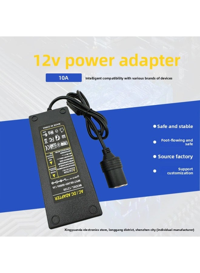 12vfiberglass Adapter Converter Vacuum Cleaner Refrigerator Air Pump Cigarette Lighter Head Vehicle-mounted Power Transformer-Color:12V10A