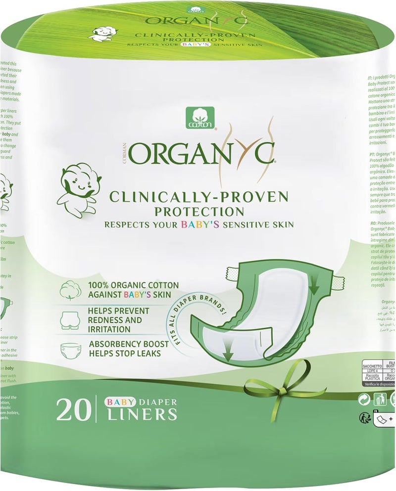 Organyc 100 Certified Organic Cotton Baby Diaper Liner for Sensitive Skin Fits All Brands and Sizes Diapers Except New Born 20 Count - Image 1