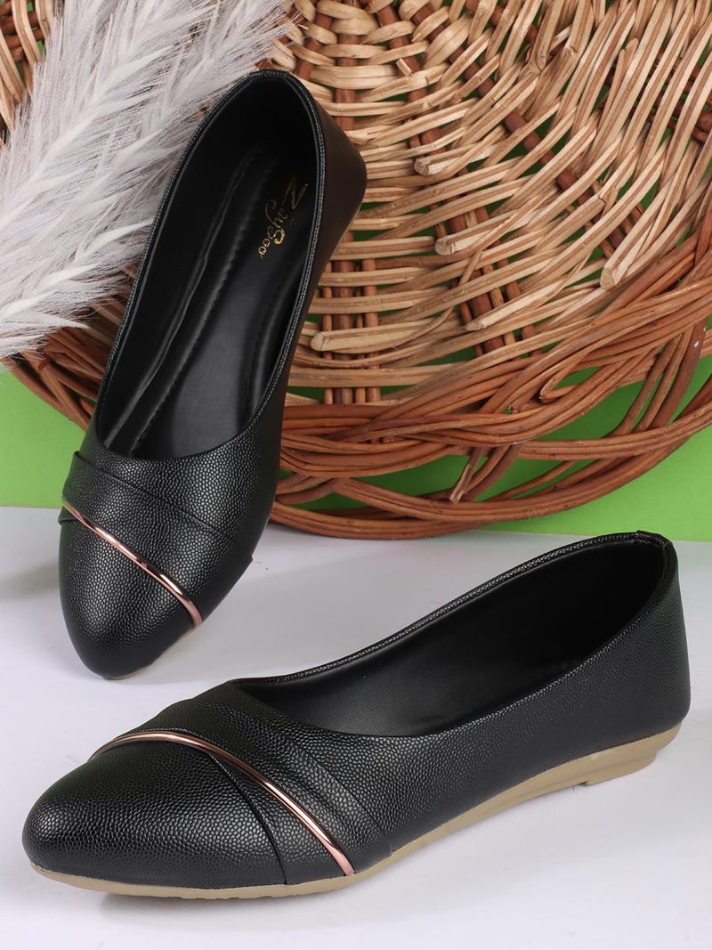 ZaySoo Women's Pointy Toe Loafer Flat Comfortable Faux Leather Work Shoes,Cute Penny Loafer Slip On Ballet Flat (Black, UK Footwear Size System, Adult, Women, Numeric, Medium, 7) - Image 3