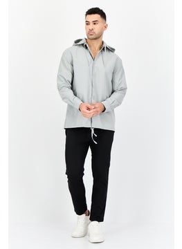 SELECTED Men Solid Hooded Jacket Shirt, Sage Green  - Image 4