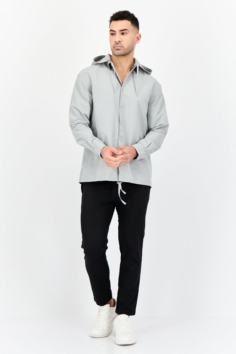 SELECTED Men Solid Hooded Jacket Shirt, Sage Green - Image 4