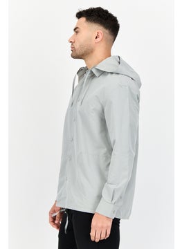 SELECTED Men Solid Hooded Jacket Shirt, Sage Green  - Image 3