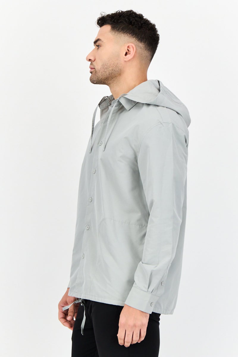 SELECTED Men Solid Hooded Jacket Shirt, Sage Green - Image 3
