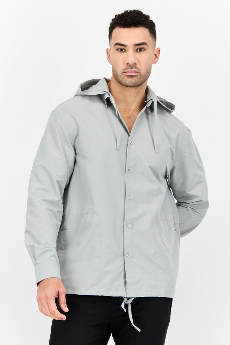 SELECTED Men Solid Hooded Jacket Shirt, Sage Green - Image 1