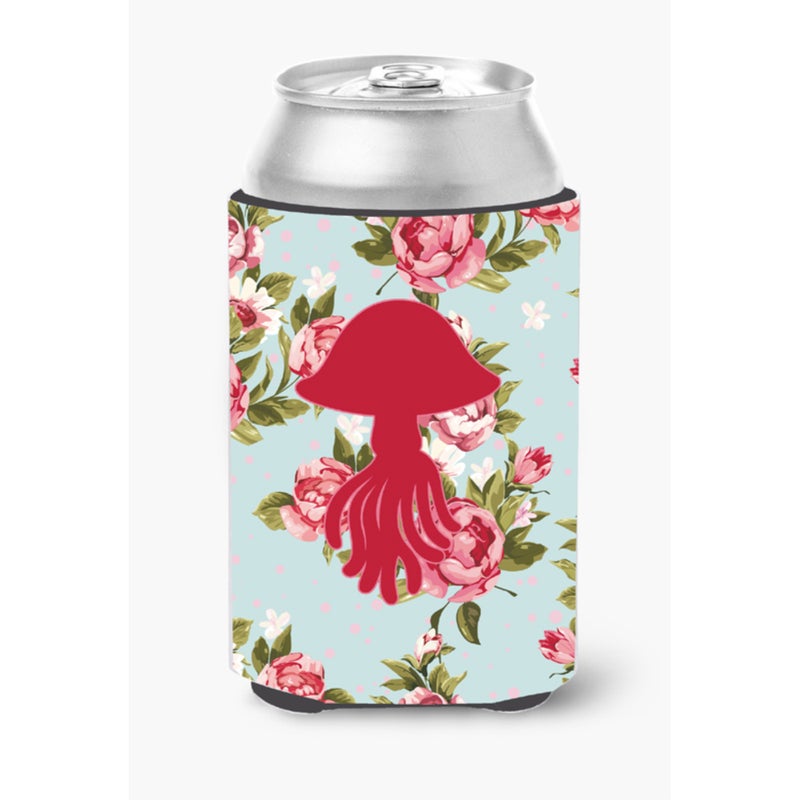 Caroline's Treasures Jellyfish Shabby Chic Blue Roses Can or Bottle Beverage Insulator Hugger BB1089 