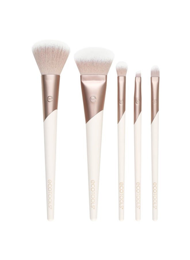 Ecotools Luxe Natural Elegance Professional Face Makeup & Foundation Brush Set, Premium Brush Kit For Face, Cheek, & Eye Makeup, Synthetic Makeup Brushes, Vegan & Cruelty-Free, 5 Piece Set - Image 1